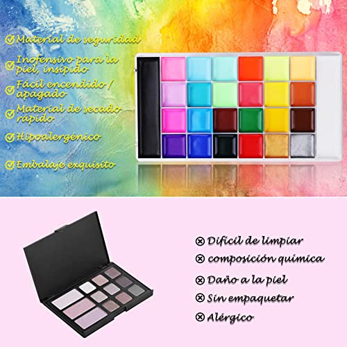Lictin Pinturas Cara y Corporales-26 Colores + 10 Cepillos, Pintura Facial Corporales Seguro y Saludable Pintura Facial Lavable para Halloween