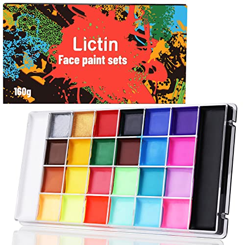 Lictin Pinturas Cara y Corporales-26 Colores + 10 Cepillos, Pintura Facial Corporales Seguro y Saludable Pintura Facial Lavable para Halloween