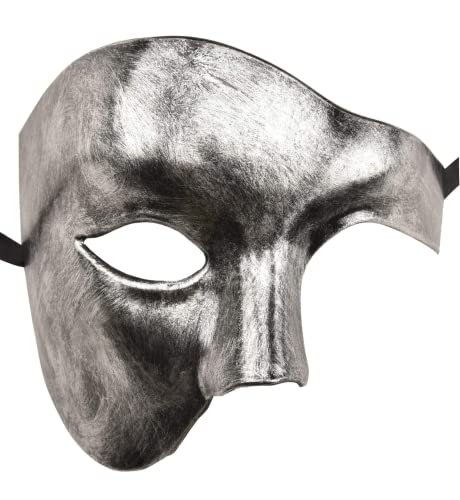Lilwemen Máscara para hombre Máscara de mascarada Fantasma de la ópera Máscara de media cara (Plata)
