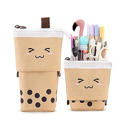 Linda Caja De Lápices, Estuche Telescópico De Lápices, Soporte Telescópico De Lápiz Multifunción De Pie De Papelería De Papelería Pluma Bolsa Bolsa Marrón