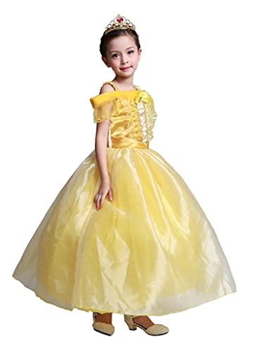 Lito Angels Disfraz de Bella y la Bestia Vestido de Princesas Belle con Accesorios para Niña Talla 6-7 Años, Amarillo