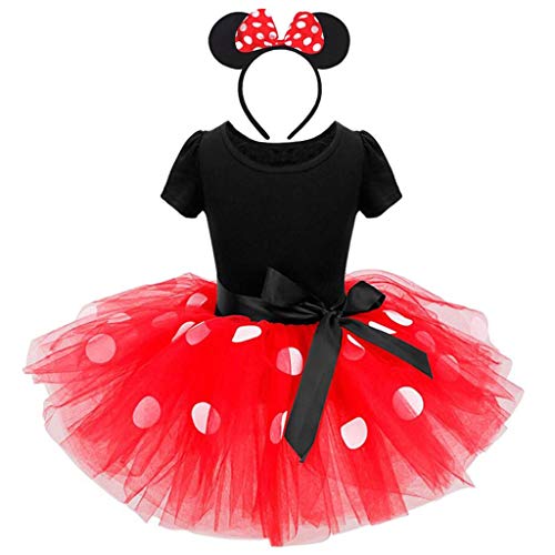 Lito Angels Disfraz Minnie Mouse para Bebe Niña con Orejas de Ratón Aro de Pelo, Vestido de Tul Falda Tutu con Lunares, Talla 18-24 meses, Rojo