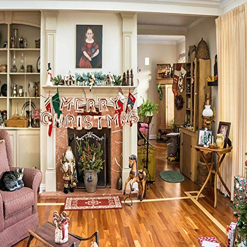Lizzy Guirnalda de banderines con diseño de globo «Feliz Navidad», autoinflable, para decoración de fiesta (oro rosa)