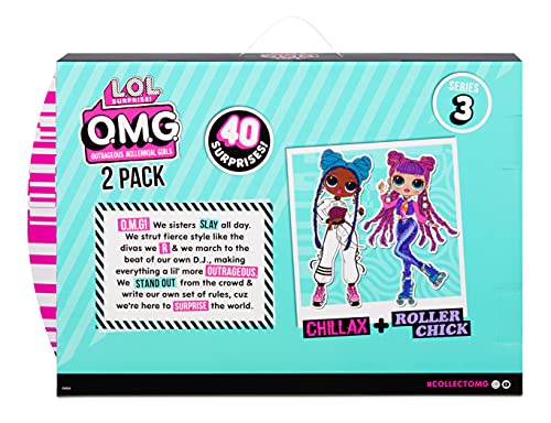 L.O.L. Surprise!- LOL Surprise OMG 2 Moda Roller Chick y Chillax-Muñecas exclusivas con 40 sorpresas y Accesorios-Set de Juego Reutilizable-Serie 3-Edad: 4+ años, Color (423188-INT)