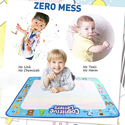 LotFancy Aqua Magic Doodle Alfombrilla de Dibujo de Agua Extra Grande Actualizada de 40 x 32 Pulgadas Alfombrilla para Colorear con 29 Accesorios Juguetes Educativos para Edad de 3 a 9 años
