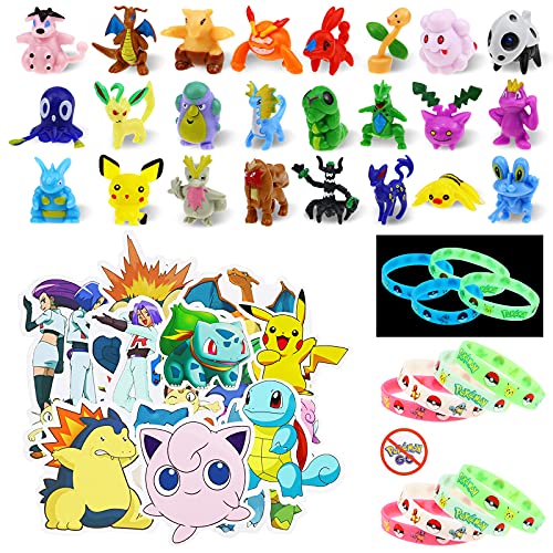 Lunriwis Juguetes Figuras ,24 Piezas Mini Figure Monster Muñecas,12 Pulseras Luminosa de Silicona , 50 Unidades de Pegatinas para Niños