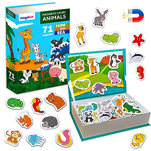 MAGDUM Imanes Historia Magnética Animales - 71 Grandes imanes bebes - Juguetes niños 3 años - Juegos educativos niños 3 años - Nevera juguete - Iman de nevera infantil - Juego imanes - juego de viaje