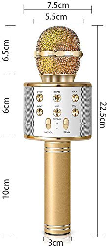 Micrófono inalámbrico Karaok, 4 en 1 máquina portátil de karaoke con altavoz portátil Bluetooth, reproductor KTV doméstico con función de grabación (GOLD)