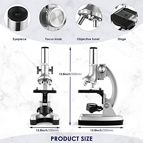 Microscopio para Niños Microscopios para Niños/Principiantes con 70 + Accesorios 3 Objetivos 300X-600X-1200X, Estuche de Almacenamiento(Iluminación LED y Cuchillas, Maleta y Preparación Incluidos)