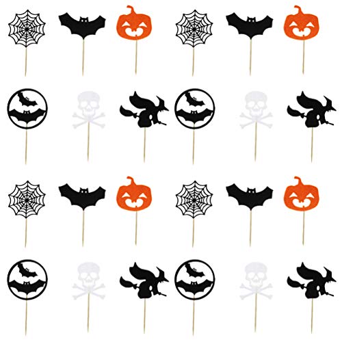 Milisten 24 Unids Halloween Picks Calabaza Murciélago Bruja Cupcake Toppers No Tejido Fieltro Cake Topper Fiesta de Halloween Decoración