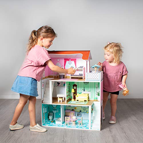 Milliard Casa de Muñecas de Madera con Muebles, 3 Niveles de Juego, para Niñas