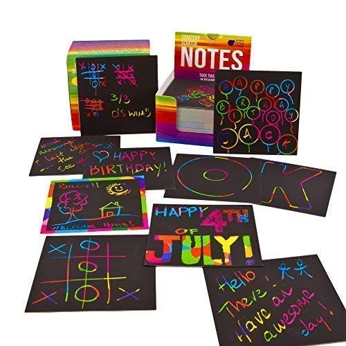 Mini Bloc de Notas Mágico con Hojas de Rascar de Purple Ladybug - 150 Cartulinas Negras Rascables para Dibujar con Niños, Manualidades, Escribir Listas - Incluye 2 Lápices, Fondo Arcoiris