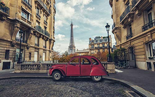 Mini Rompecabezas en Miniatura de 1000 Piezas para Adultos Coche Rojo París Cartón Puzzle Brain Ejercicio Desafío Juego de Alta dificultad Regalo para niños Niños 38 * 26cm