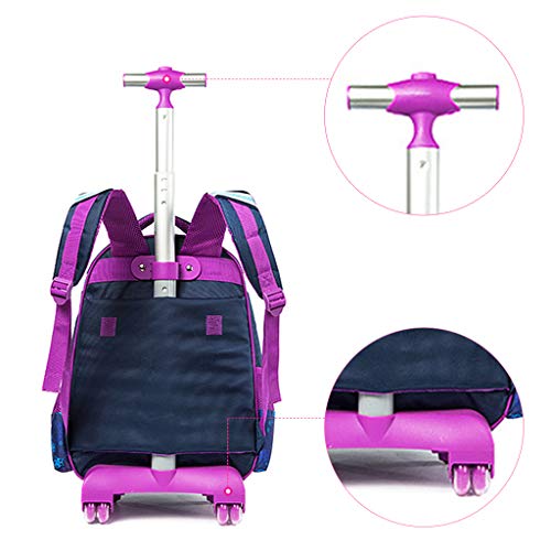 Mochila Escolar Trolley Niña, Mochila Niños con 6 Ruedas Mochilas con Ruedas para niños para Niños Niñas -Trolley de Ruedas para niños con Bolsa de Slmuerzo Y Estuche