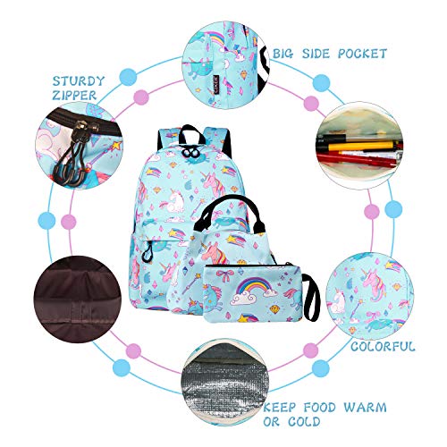 Mochilas Escolares Infantiles Mochila Unicornio Niña Colegio Casual Mochila Ligero Escuela Bolsa Lindo Printing Viajes Mochilas para Las Niños con Llavero (Estilo 4-Azul)