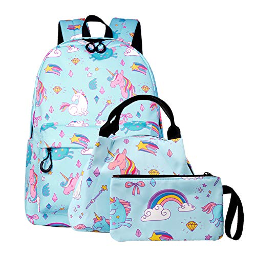 Mochilas Escolares Infantiles Mochila Unicornio Niña Colegio Casual Mochila Ligero Escuela Bolsa Lindo Printing Viajes Mochilas para Las Niños con Llavero (Estilo 4-Azul)
