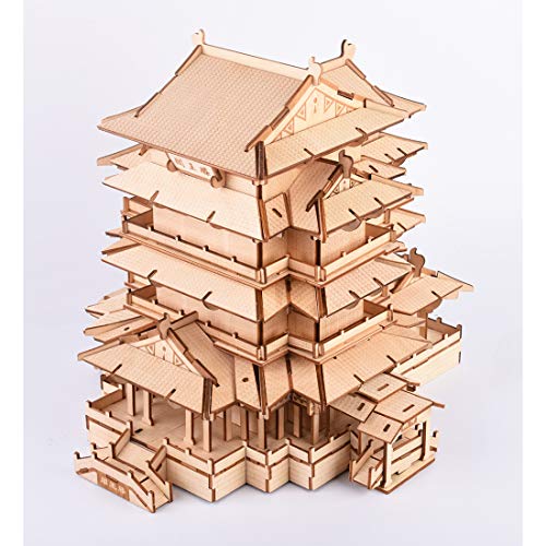 MOEGEN 3D Puzzle Madera Kit, Puzzle Cortado con Láser Juego de Construcción Mecánica - Regalo Creativo para Niños y Adultos (Tengwang Pavilion)