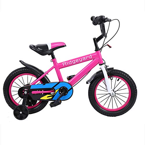 MuGuang Bicicleta de 14 pulgadas Bicicleta para niños Bicicleta de aprendizaje Bicicleta para niños y niñas con estabilizadores Bicicleta con campana para niños de 3 a 8 años (Rosa roja)