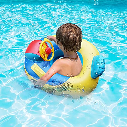 Nicoone Anillo de natación inflable, flotador de natación para bebés, yate con volante, 80 cm x 65 cm, para niños de 1 a 5 años