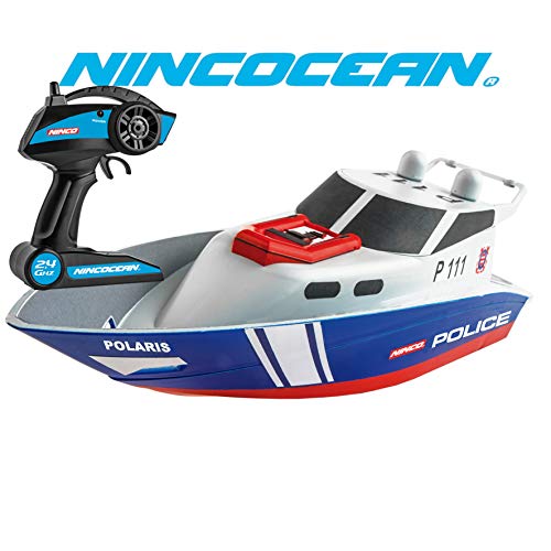 Ninco-NH99032 NincOcean Barco de Policía teledirigido, A partir de 6 años, color azul y blanco, (NH99032)