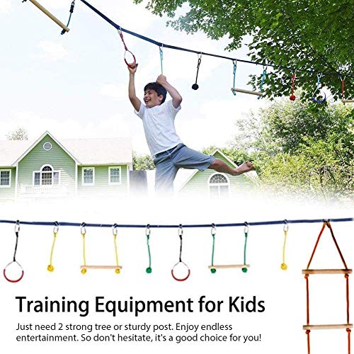 Ninja Warrior Line Obstacle Course Kit Slackline Ninja Line Monkey Bars Kit Árbol Colgando Obstáculos Line Sling Ring para niños Patio al Aire Libre-9 Piezas