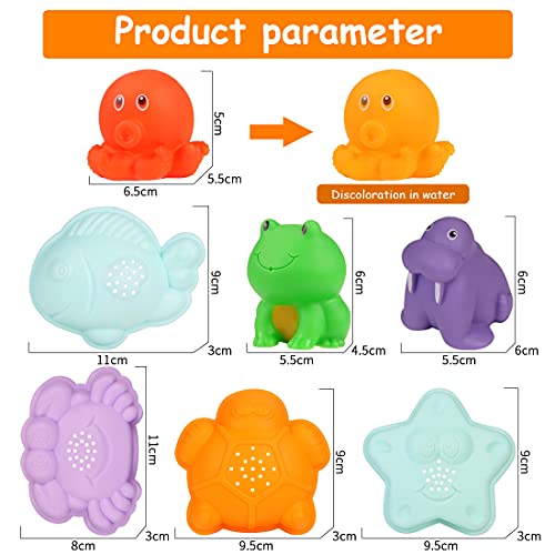 O-Kinee Juguetes Bañera Bebe, 8pcs Juguetes Piscina Bebes, Juguete de Baño, Juguetes Bañera, Juguetes Acuáticos con Red de Pesca, Juguetes de Baño de Animales Marinos (Jirafa)