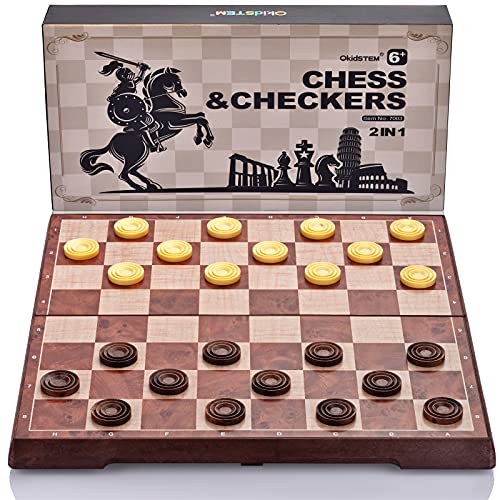 OkidSTEM 2 en 1 Magnético Juego de Ajedrez con Damas Tablero de Viaje Plegable Apto para Niños y Adultos