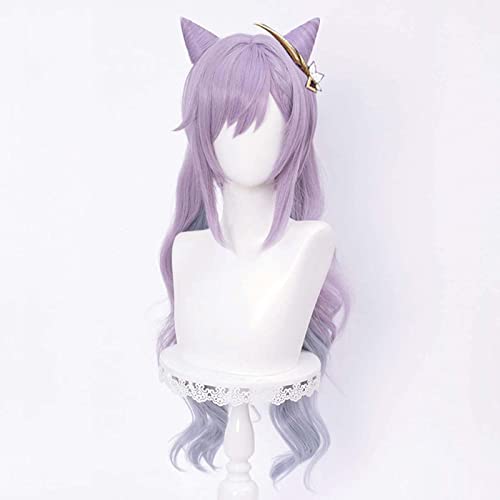 ONETOOSE Peluca de Cosplay de Anime, con Gorro de Peluca Gratis, Degradado, para Genshin Impact Keqing, Peluca rizada, Fiesta de Disfraces de Halloween, Carnaval