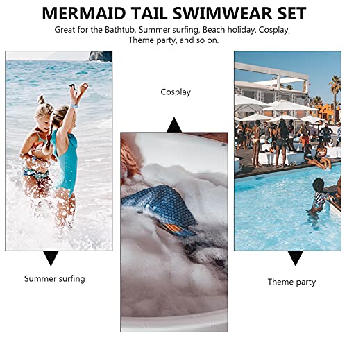 PartyKindom Disfraz de sirena para niños y niñas, 3 piezas, traje de natación para niñas pequeñas, niños y mujeres