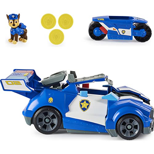 PAW PATROL- Paw VHC DlxChaseMovieVeh CB ECMX GML, Chase's-Coche 2 en 1 con Motocicleta, Luces y Sonidos y Figura de acción Coleccionable, Juguetes para niños a Partir de 3 años (Spin Master 6061906)