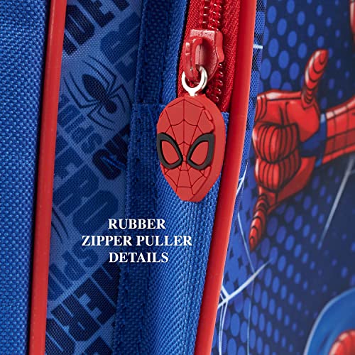 PERLETTI Mochila con Ruedas Marvel Spiderman para Niños - Bolsa Escolar Niño Guardería Viajes Tiempo Libre con Bolsillo Frontal - Mochila Trolley Hombre Araña para Chicos Azul Rojo - 36x25x12 cm