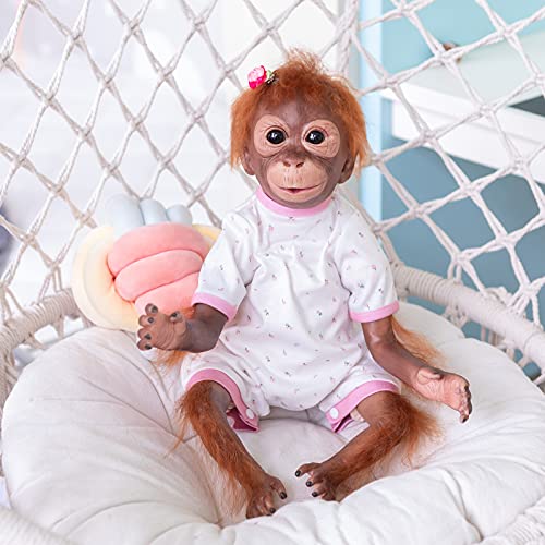 Pinky Reborn 21 Pulgadas 52cm Hecho a Mano Renacer Bebé Mono Niña Silicona Suave Vinilo Realista Reborn Doll Mejor Regalo para niños Navidad