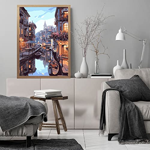 Pintar por Numeros Adultos, Kit de Pintura por Números for Adultos Niños con Pinceles y Pinturas-16 * 20 Pulgadas, Sin Marco (Ciudad de Agua)