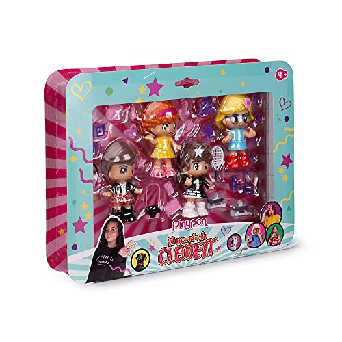 Pinypon - El Mundo de Clodett, Pack 4 figuras, personajes de los videos: Janette, Catalina, Hortensia y Clodett, juguete para crear las historias de los videos del canal de YouTube, FAMOSA (700016941)