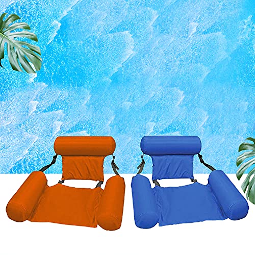 Piscina hamaca portátil plegable hinchable colchón de agua, cama de playa, deportes náuticos, tumbona para adultos y niños, 2 unidades (azul y naranja)