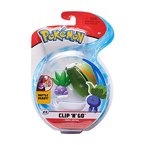 Poké Ball y Figura Clip 'N' Go – 1 Bola + 1 Figura de 5 cm Mystherbe (Oddish) – Accesorio para disfrazarse en Pedazo Pokémon