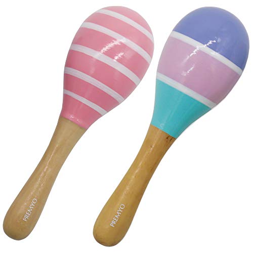 PREMYO Sonajeros Bebé Maracas - Juguete de Madera Infantiles - Instrumentos Musicales para Niñas - Rayas Rosa