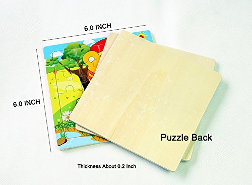 PROW®Rompecabezas de Madera 16 Piezas de niños Rompecabezas Elefante Panda Cachorro Pequeño Cordero Nave Tren Aviones Gansos Vacas Tigre Ranas educación Aprendizaje Juguetes (12 Paquetes,Cada 16)