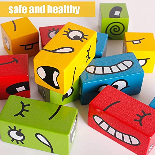Puzzle de Expresión Emoji Cubo de Madera, PECHTY Emoticon Juegos de Expresiones Montessori Juguetes Educativos para Niños, Rompecabezas Divertidos Bloques de Construcción IQ Puzzle