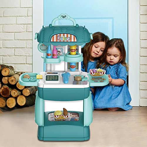 PW TOOLS Juego de comestibles Carrito de la Compra de Helados, supermercado, Juego de simulación, Juego de Caja registradora, Juguete Educativo para niños para niñas y niños