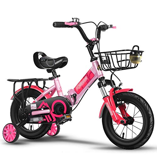 Qazxsw Bicicletas para Niños De 2-10 Años De Edad Niños Y Niñas Bicicletas De Viaje Al Aire Libre Amortiguadores Bicicletas Altura Ajustable Almacenamiento Plegable,Rosado,20inches