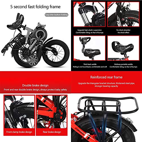 Qazxsw Las Bicicletas Plegables para niños de 2-10 años de Edad Chicos y niñas Bicicletas Recorrido al Aire Libre Amortiguadores Bicicletas Altura Ajustable,Rojo,20inches