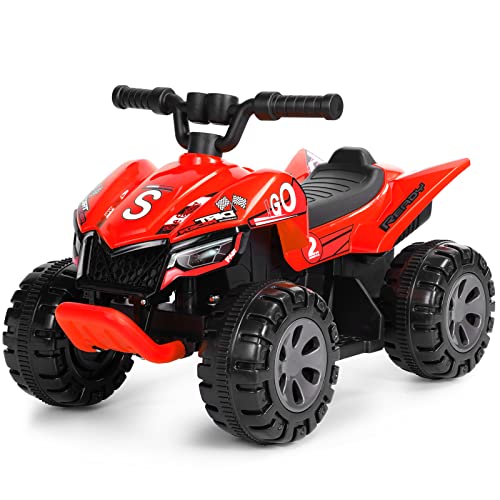 Quad Electrico Coche a Batería de 6V con Motor Trasero de 25W, Accionamiento por Botón, Bluetooth / USB / Música Incorporada, Interruptor de Avance / Retroceso, Niños-Rojo