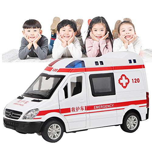 RBSD Coche de Juguete de Ambulancia, vehículo de Emergencia emulado de aleación 1:36, Modelo de fundición de Ambulancia de Rescate de Hospital con luz LED de Sonido extraíble para Juguetes de niños