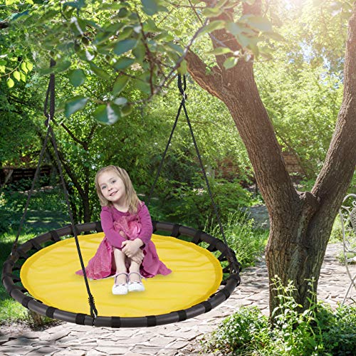 Relaxdays Columpio Jardín Redondo Ajustable para Niños y Adultos, hasta 100 kg, Amarillo, ø 120 cm