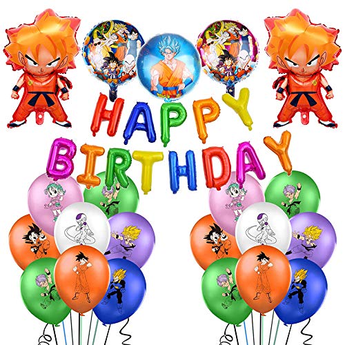 REYOK Kit de Decoraciones de Cumpleaños de Dragon Ball Globos de Látex de Dragon Ball Cupcake Toppers Pancarta de Fiesta de Goku Suministros de Fiesta Temáticos