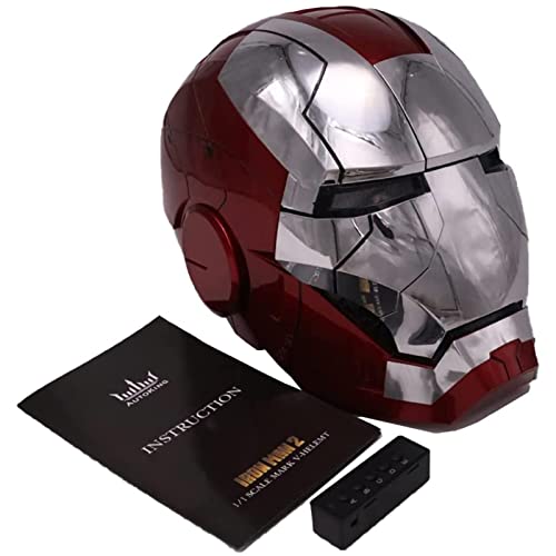 Ricnoc AUTOKING Tony Stark MK5 Casco,Marvel Legends Iron Man Casco Eléctrico,Apertura y Cierre Automáticos Máscara de Casco,Control Táctil de Varias Piezas y Control de Voz en Inglés,ABS