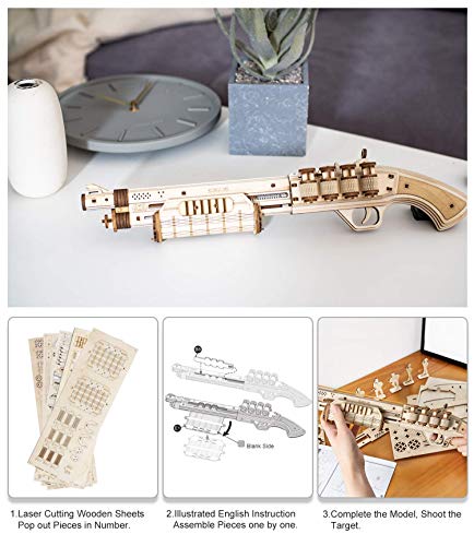 Robotime Toys Gun Puzzle 3D Madera Maquetas Kit De Montar Construcción Mecánica Modelo para Adultos Laser Cut Puzzle De Madera para Niños De 14 Años (Terminator M870)
