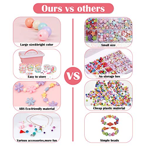 Sanlebi Niños Bricolaje Conjunto de Cuentas, 1000 PCS Abalorios para Hacer Pulseras Collares Anillos Kit Manualidades Juego de Hacer Bisuteria para Niñas