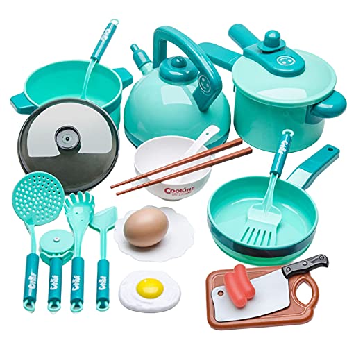 Sharplace 20 Piezas de Cocina para Niños, Juegos de Ollas y Sartenes, Juguetes para Jugar Cocinar, Utensilios de Cocina Accesorios, Regalo para Niños - Verde